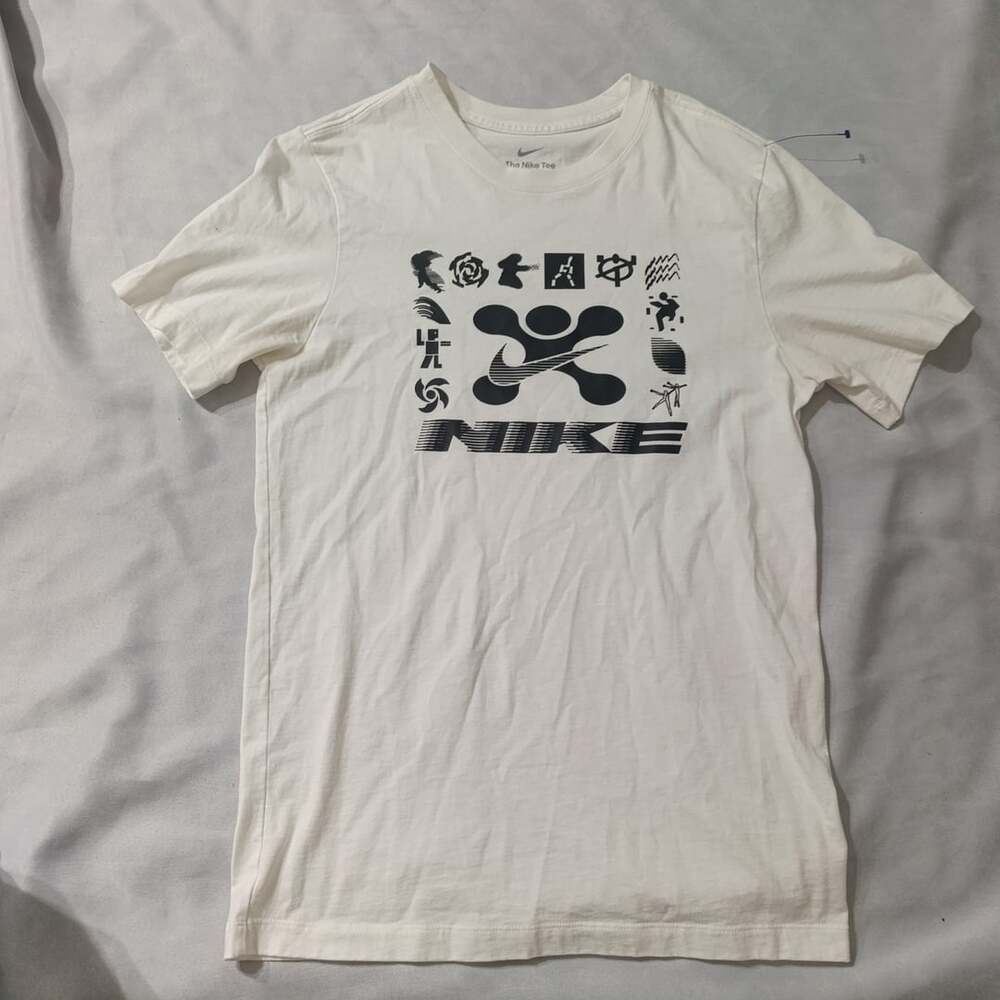 Nike The Nike Tee Men's S White Multi Logo Swoosh Graphic T-Shirt
